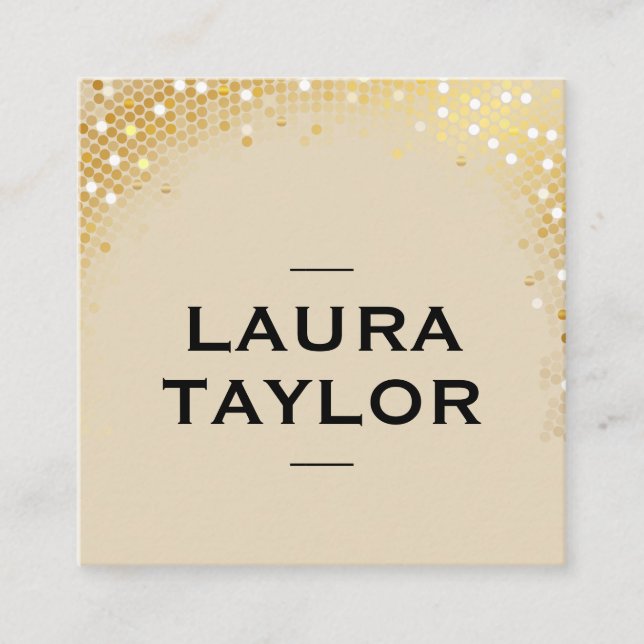 Golden Sequin Beige Black Square Business Card (Front)