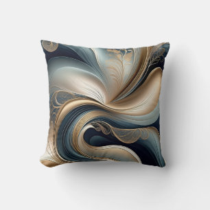 Golden Serenade - Teal and Gold Abstract Cushion