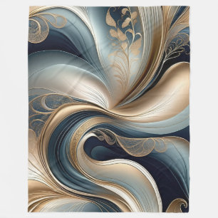 Golden Serenade - Teal & Gold Abstract Floral Fleece Blanket