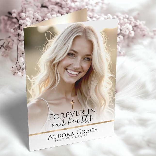 Golden Serenity Custom Funeral Program Card (Creator Uploaded)