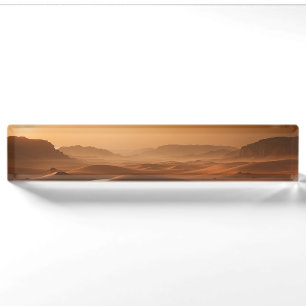 Golden Serenity — Desert Landscape at Sunset Nameplate