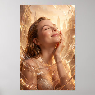 Golden Serenity in a Luminous City Poster