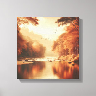 Golden Serenity River Scene – Vintage Canvas Art