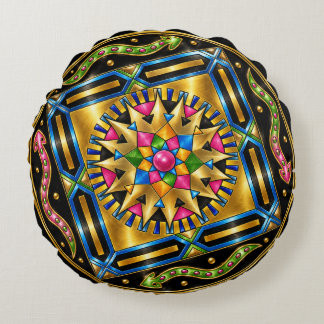 Golden Serpent Mandala – Metallic GeomRunde Kissen Round Cushion