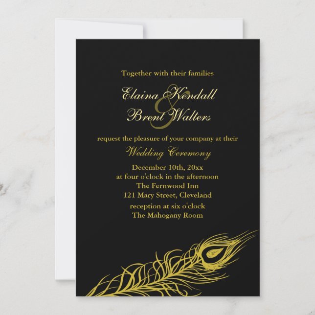 Golden Shake your Tail Feathers Wedding Invitation (Front)