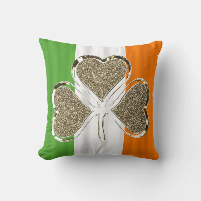 Golden Shamrock Clover Ireland Irish Flag Elegant Cushion (Front)