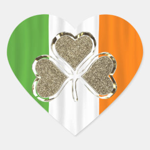 Golden Shamrock Clover Irish Flag Ireland Chic Heart Sticker