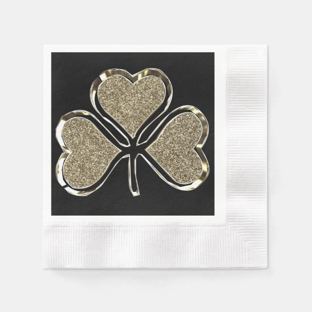 Golden Shamrock Irish Symbol 3 Leaf Clover Chic Napkin (Front)