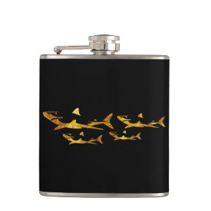 Golden Sharks Hip Flask