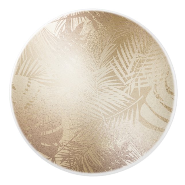 Golden Shine Botanical Tropical Palm Tree Leaves Ceramic Knob (Front)