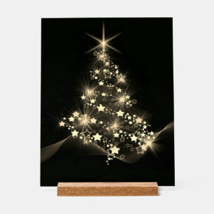 Golden Shine of Stars on Christmas Tree Dark  Acrylic Sign