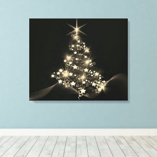 Golden Shine of Stars on Christmas Tree Dark  Canvas Print