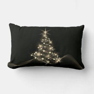 Golden Shine of Stars on Christmas Tree Dark Lumbar Cushion