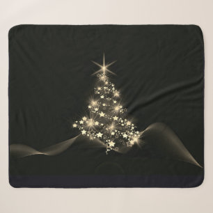 Golden Shine of Stars on Christmas Tree Dark Sherpa Blanket