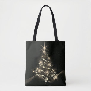 Golden Shine of Stars on Christmas Tree Dark  Tote Bag