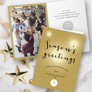 Golden Shine Season's Greetings Modern Business Holiday Card