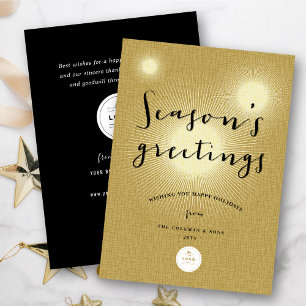 Golden Shine Season's Greetings Modern Business Holiday Card