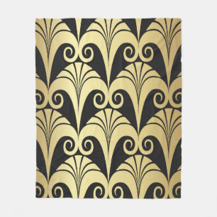 Golden shine texture. Gold vintage art deco geomet Fleece Blanket
