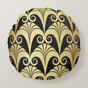 Golden shine texture. Gold vintage art deco geomet Round Cushion