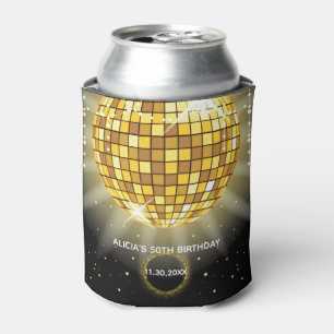 Golden Shiny Disco Ball Black Birthday Can Cooler