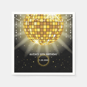 Golden Shiny Disco Ball Black Birthday Napkin