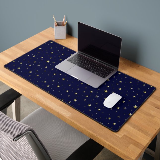 Golden shiny stars on blue background desk mat (Office 2)