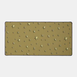 Golden Shiny Stars on dark gold background Desk Mat