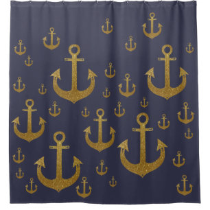 golden ship anchors (sea inspired pattern) shower curtain