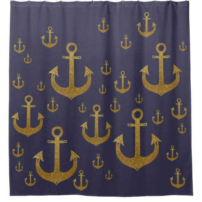 golden ship anchors (sea inspired pattern) shower curtain (Front)