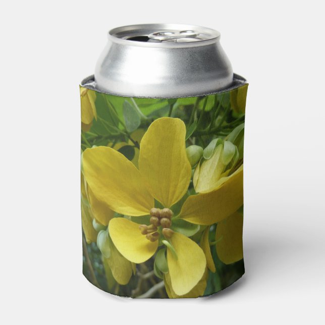 Golden Shower Tree Tropical Yellow Floral Can Cooler (Can Front)