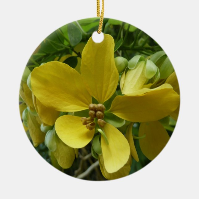 Golden Shower Tree Tropical Yellow Floral Ceramic Tree Decoration (Front)