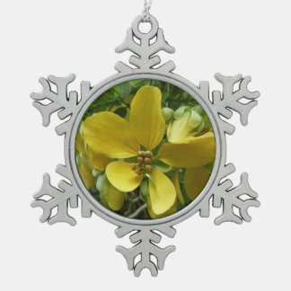 Golden Shower Tree Tropical Yellow Floral Snowflake Pewter Christmas Ornament