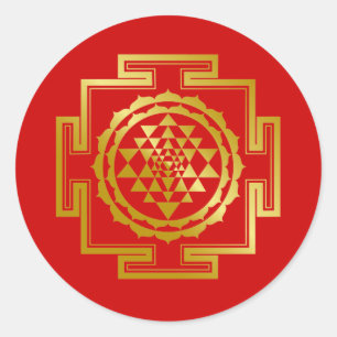 Golden Shree Yantra Classic Round Sticker