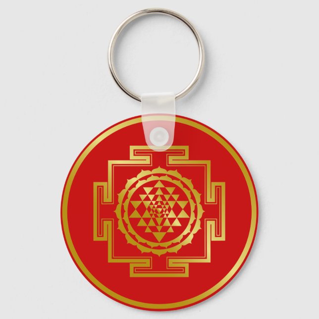 Golden Shree Yantra Key Ring (Front)