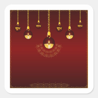 Golden Shubh Labh Diya Diwali Square Sticker