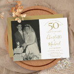 Golden Signature 50th Wedding Anniversary Photo Invitation<br><div class="desc">Featuring golden script signature names. Personalise with your special fifty years golden anniversary information in chic gold lettering and special photo. Designed by Thisisnotme©</div>
