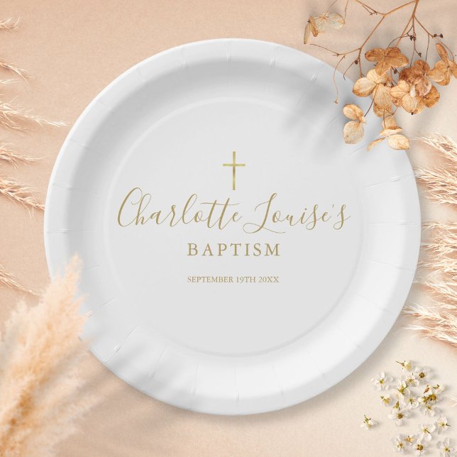 Golden Signature Baptism Christening Paper Plate (Creator Uploaded)