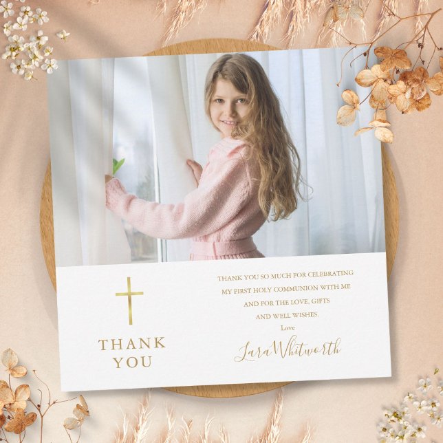 Golden Signature Photo First Holy Communion Thank You Card (Creator Uploaded)