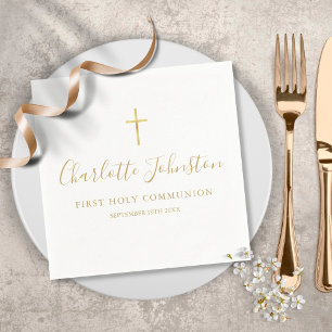 Golden Signature Script First Holy Communion Napkin