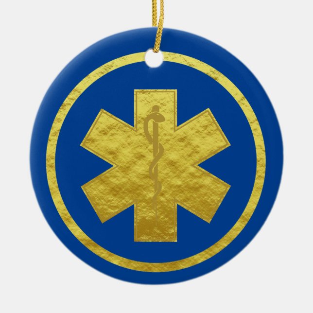 Golden Silhouette of EMS Star of Life Ornament (Front)