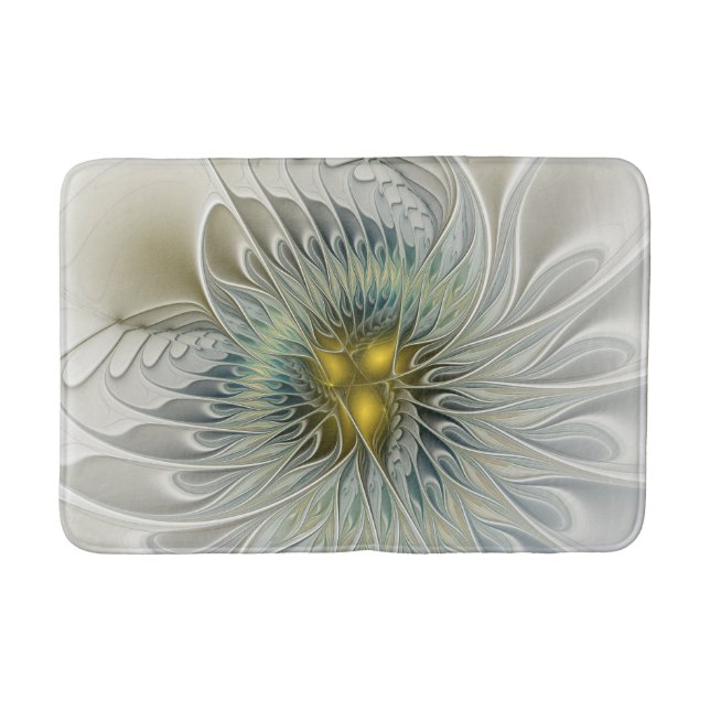 Golden Silver Flower Fantasy abstract Fractal Art Bath Mat (Front)