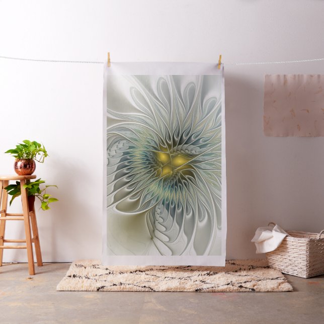 Golden Silver Flower Fantasy Abstract Fractal Art Fabric (In Situ)
