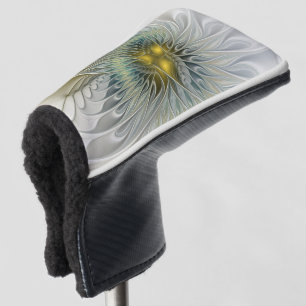 Golden Silver Flower Fantasy abstract Fractal Art Golf Head Cover
