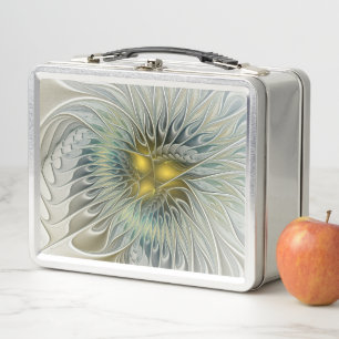 Golden Silver Flower Fantasy abstract Fractal Art Metal Lunch Box