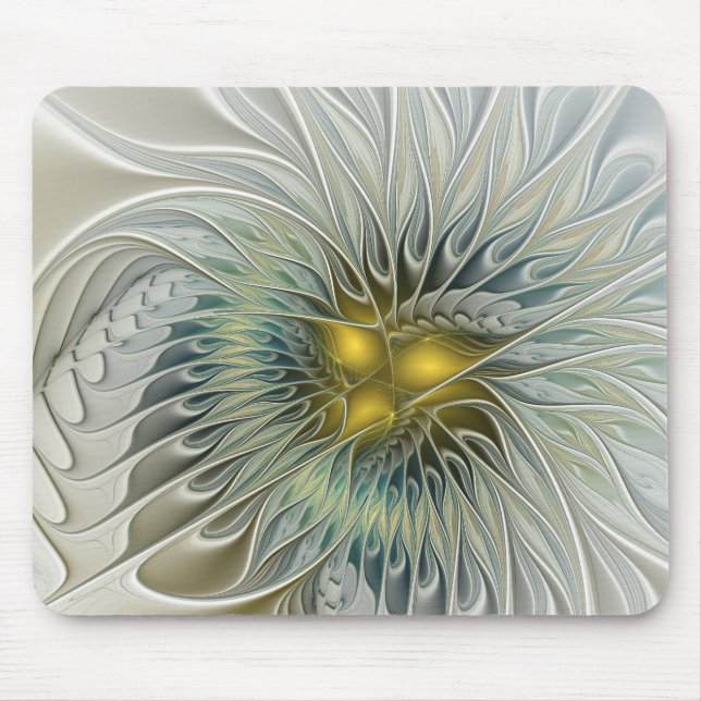 Golden Silver Flower Fantasy abstract Fractal Art Mouse Pad (Front)