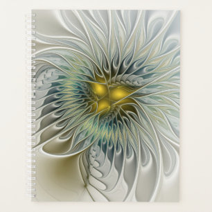 Golden Silver Flower Fantasy Abstract Fractal Art Planner