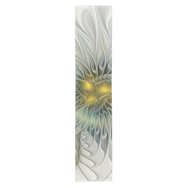 Golden Silver Flower Fantasy abstract Fractal Art Short Table Runner (Front)