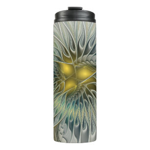 Golden Silver Flower Fantasy abstract Fractal Art Thermal Tumbler