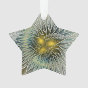 Golden Silver Flower Fantasy Abstract Fractal Star Ornament