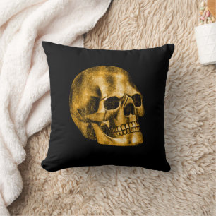 Golden Skull Cool Luxury Black Gothic Halloween Cushion